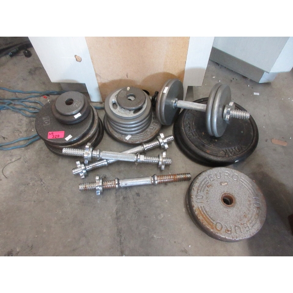 25 Piece Lot of Dumbbell Bars & Weight Plates