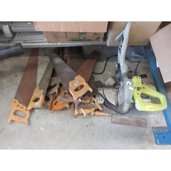 Ryobi Compound Mitre Saw & 12 Wood Saws