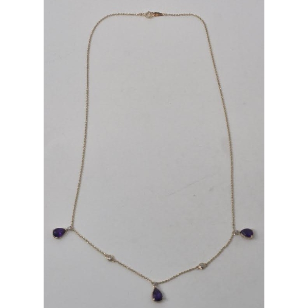 14KT Yellow Gold Amythest & Diamond Necklace 