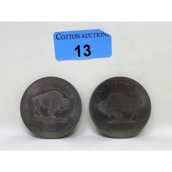 2 x 1 Oz .999 Fine Titanium Buffalo USA Round 