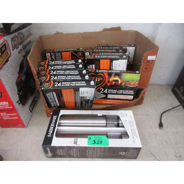Box of Fire Starters & Set of Farberware Electric Grinders
