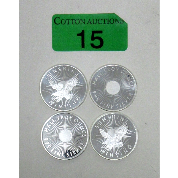 4 x 1/2 Oz .999 Silver Sunshine Minting Rounds 