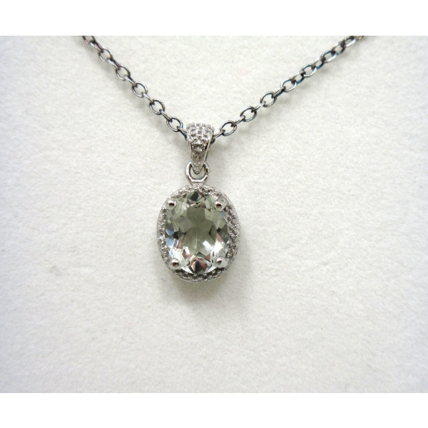 Green Amethyst & Diamond Sterling Silver Pendant