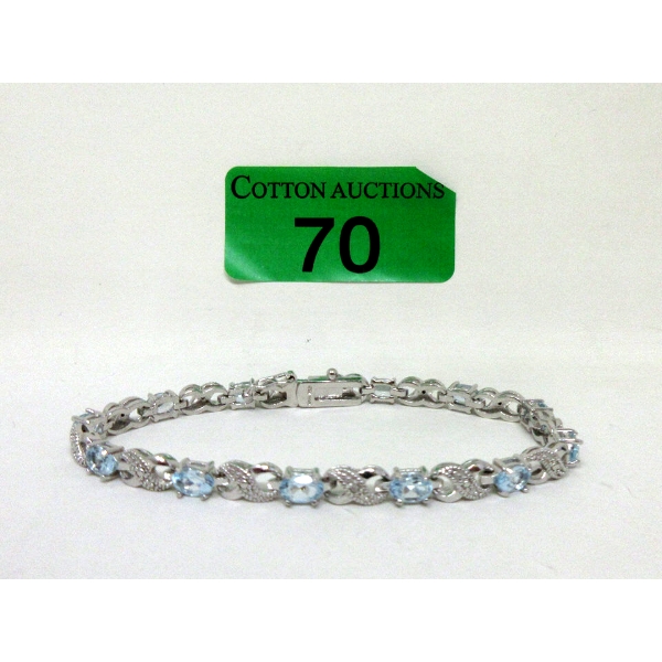 7.15 CTW Blue Topaz & Diamond Tennis Bracelet 