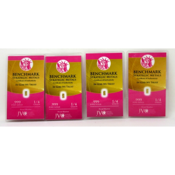 4 x 1/4 Grain .999 Fine Gold Certified Bars 