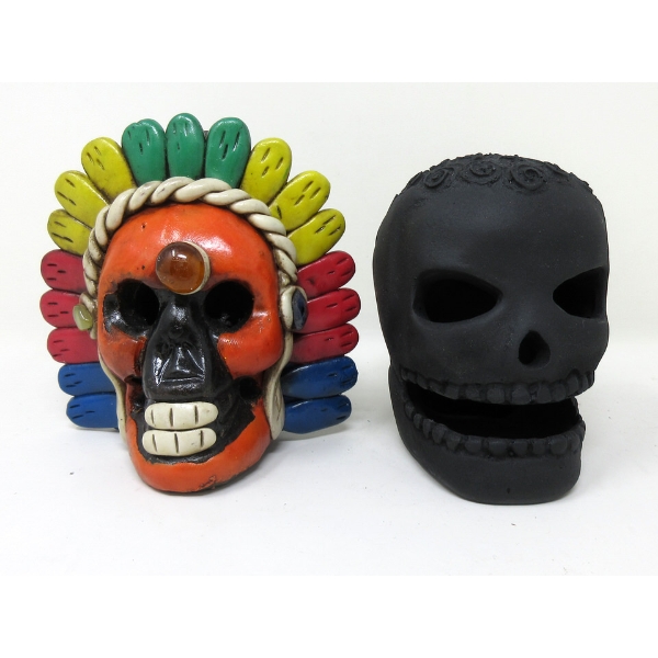 2 Mayan 4" Tall Baked Pottery Whistles 