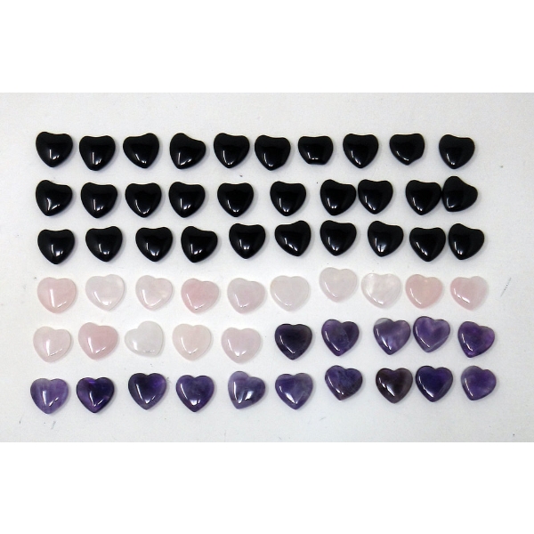 60 Polished Rose Quartz, Amethyst & Black Onyx Hearts