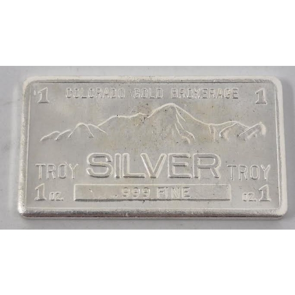 1 Oz .999 Silver Colorado Gold Brokerage Bar 