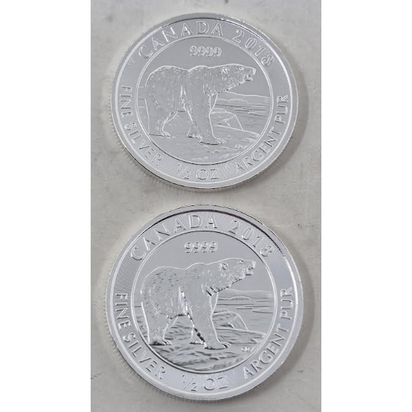2 x 1/2 Oz .9999 Silver Canada Polar Bear Coins