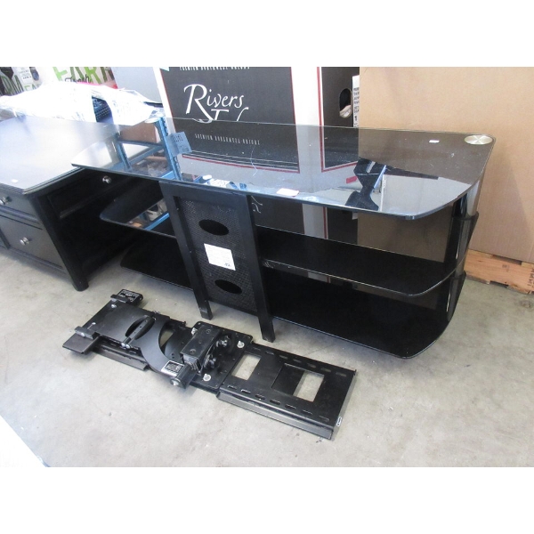 Black Tempered Glass TV Stand with TV Wall Mount