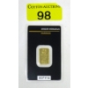 Image 1 : 1/4 Oz .9999 Fine Gold Argor-Heraeus Certified Bar 