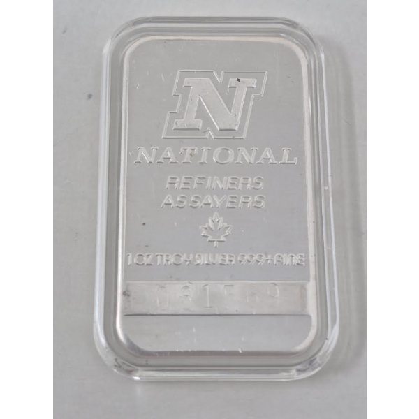 1 Oz .999+ Silver National Refiners Bar 