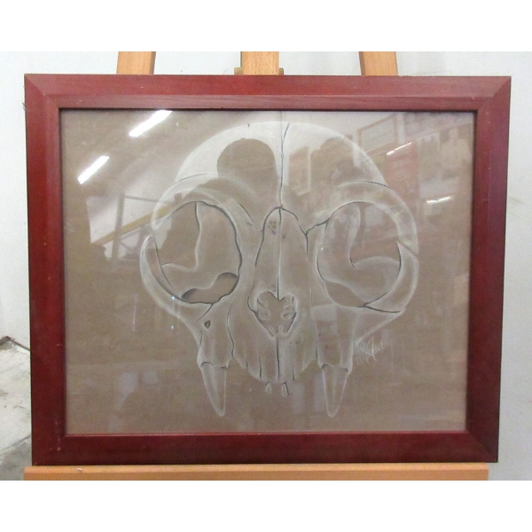 Original Ashley Carpenter Pastel of Cat Skull 