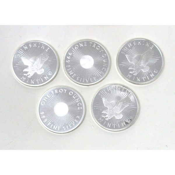 5 x 1 Oz .999 Silver Sunshine Minting Round 
