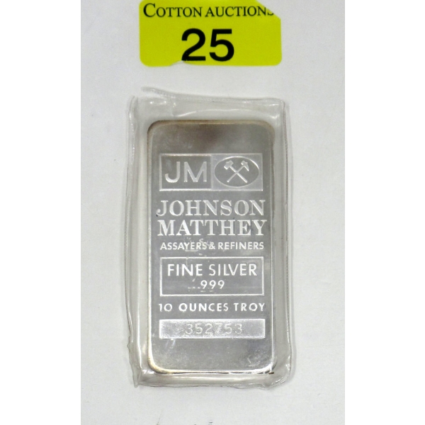 10 Oz .999 Silver Johnson Matthey Bar 