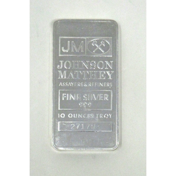 10 Oz .999 Silver Johnson Matthey Bar 