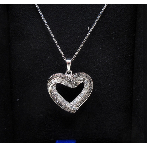 New Black & White Diamond Heart Necklace
