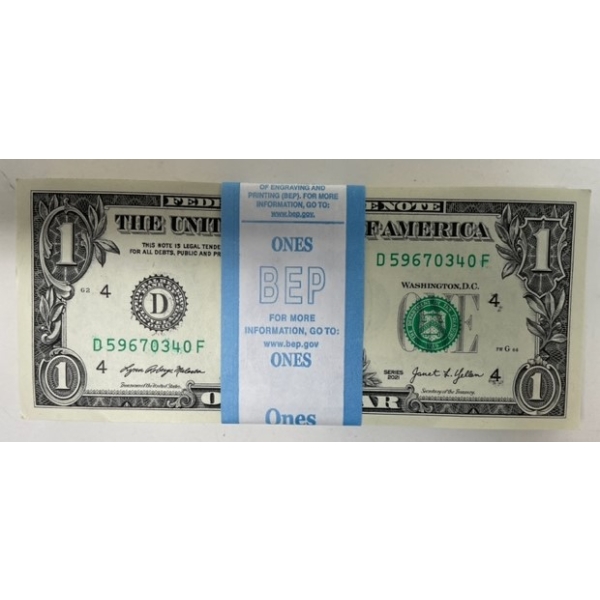 100 x $1 USD Uncirculated Federal Reserve Bundle 