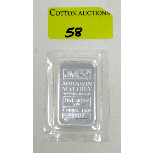 1 Oz .999 Silver Johnson Matthey 'B' Series Bar