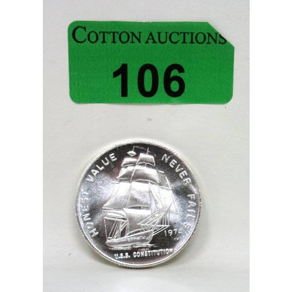 1 Oz .999 Silver 1974 USS Constitution Round 