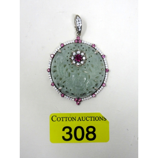 Large Jade & Crystal Pendant with Enhancer Bail