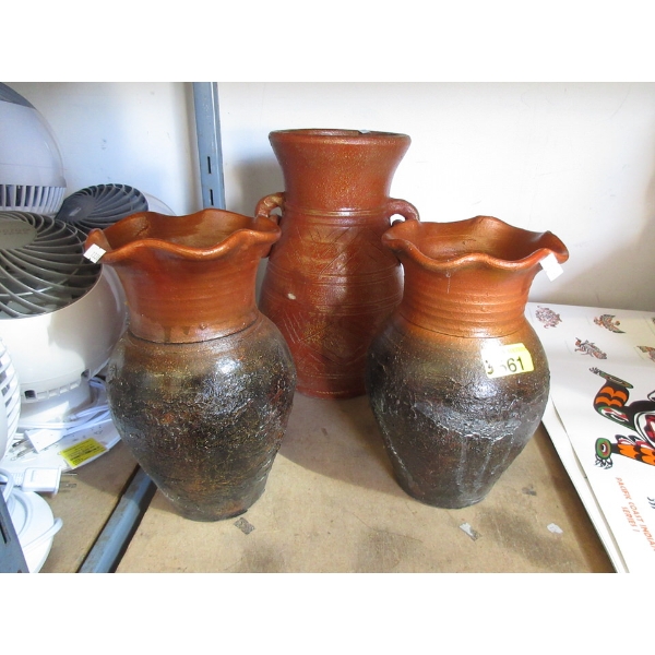 3 New Glazed Pottery Vases 