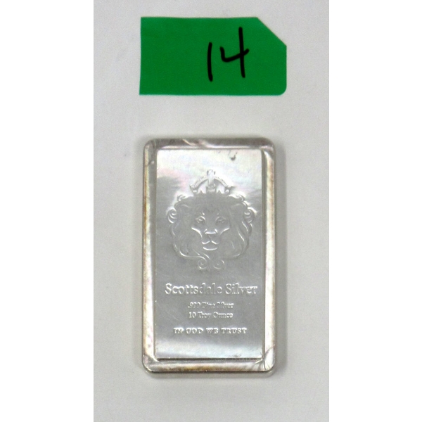10 Oz .999 Silver Scottsdale Lion Stackable Bar 