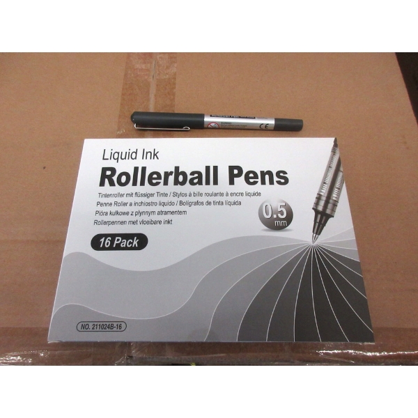 6 New Packs of 12 Black Liquid Ink Roller Ball Pens