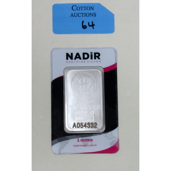 1 Oz .999 Silver Nadir Mint Certified Bar 