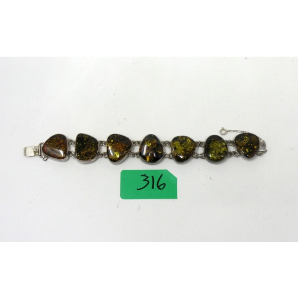Vintage 8" Sterling Silver Amber Resin Bracelet