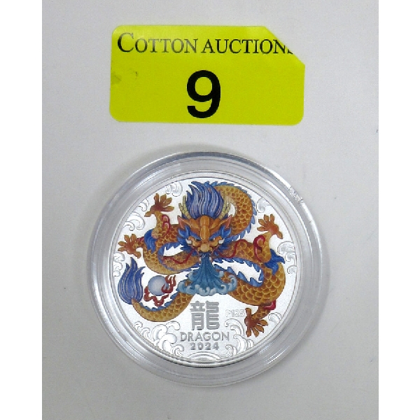 2 Oz .9999 Silver 2024 Colorized Year of the Dragon Coin 