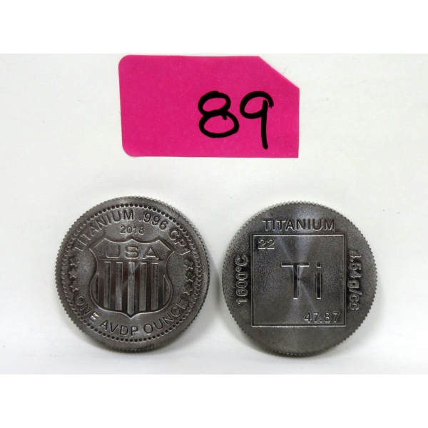 2 x 1 Oz .999 Fine Titanium USA Shield Motif Rounds