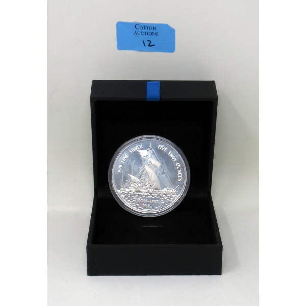 5 Oz .999 Silver Samoa 1986 Kon-Tiki Sailing Ship Coin 