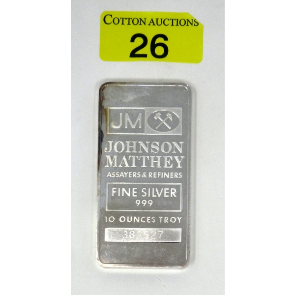 10 Oz .999 Silver Johnson Matthey Bar 