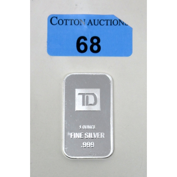 1 Oz .999 Silver TD Bank Investor Bar 