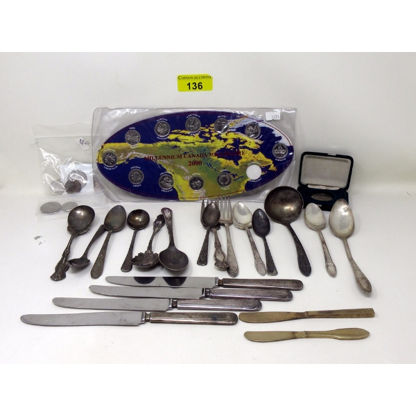 Assorted Silverplated Flatware, US, Canada Coins