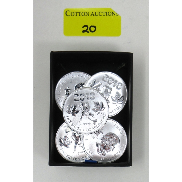5 x 1 Oz .9999 Silver 2010 HOCKEY Coins