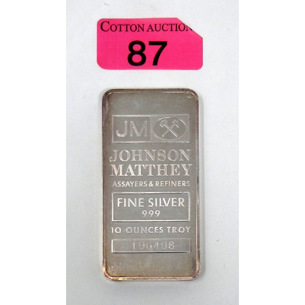 10 Oz .999 Silver Johnson Matthey Bar 
