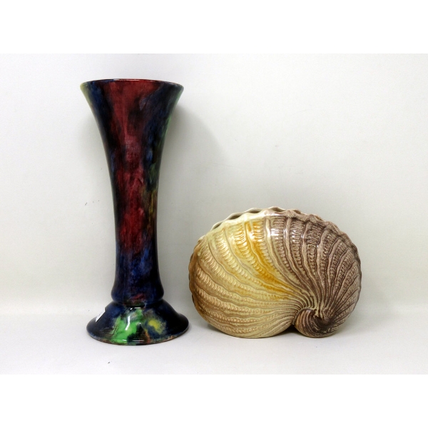 Vintage Shorter & Sons Shell Vase & Signed English Vase