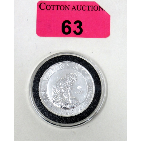 1.5 Oz .9999 Silver 2017 Grizzly Bear Coin 