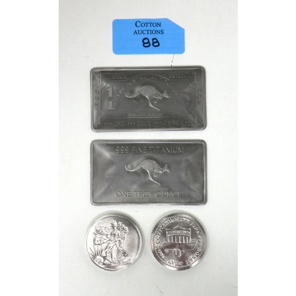 4 x 1 Oz .999 Fine Titanium Bars & Rounds