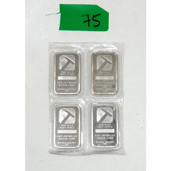 4 x 1/2 Oz .999 Silver Pan American Bars 
