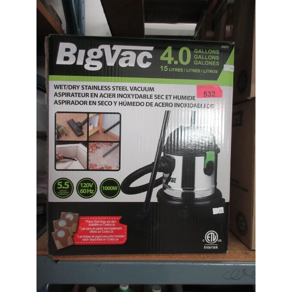 BigVac Stainless Steel 15 L Wet/Dry Shop Vac 