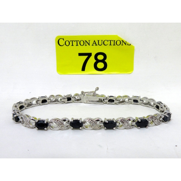 7.8 CTW Blue Sapphire & Diamond Tennis Bracelet
