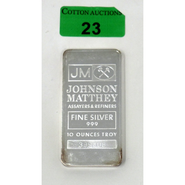 10 Oz .999 Silver Johnson Matthey Bar 