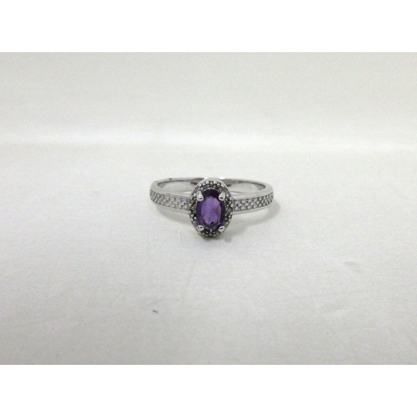 New Sterling Silver Amethyst Ring with Diamond