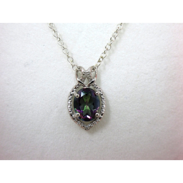 New 1 CT Mystic Topaz Pendant Necklace w/Diamond