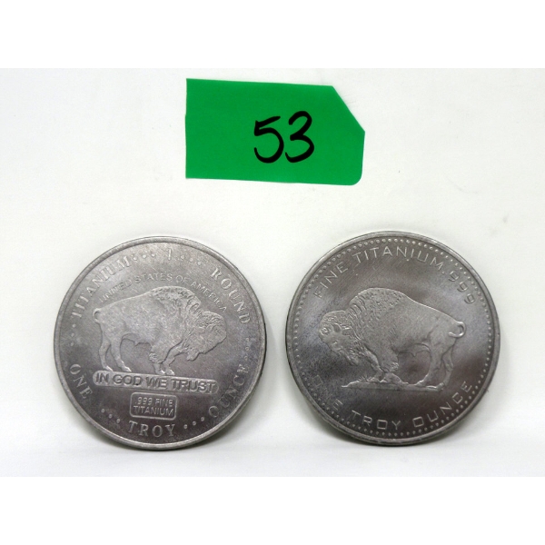 2 x 1 Oz .999 Fine Titanium Buffalo USA Rounds