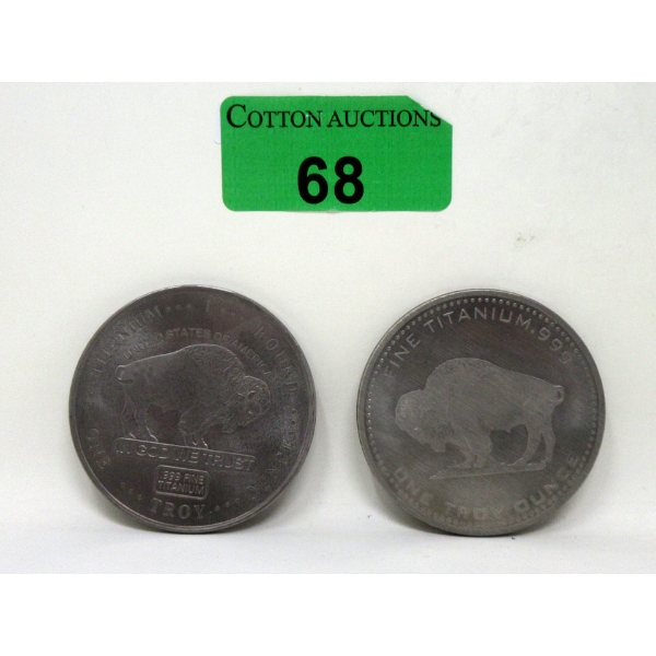 2 x 1 Oz .999 Fine Titanium Buffalo USA Rounds