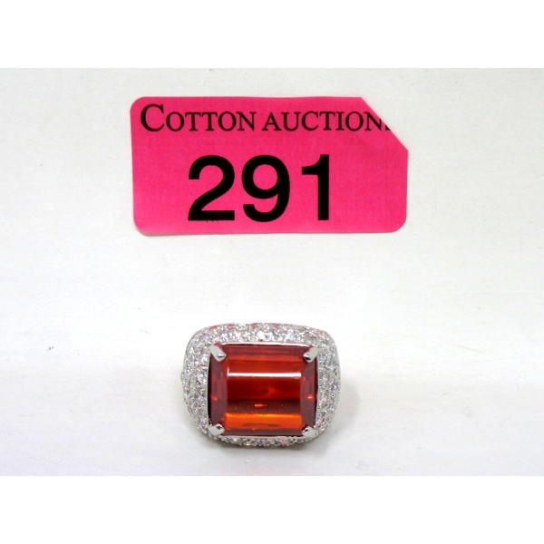 Ivana Sterling Silver Orange & Clear CZ Pave Dinner Ring